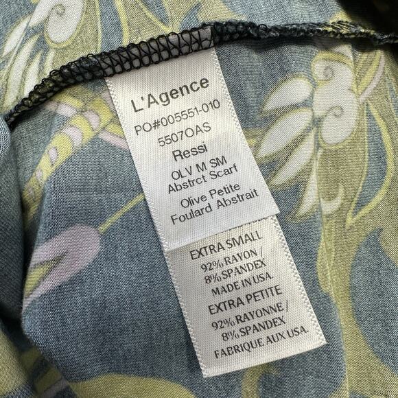 L'Agence Ressi Top Blue Olive Abstract Scarf Print Stretch Knit Blouse Size XS - Picture 9 of 10